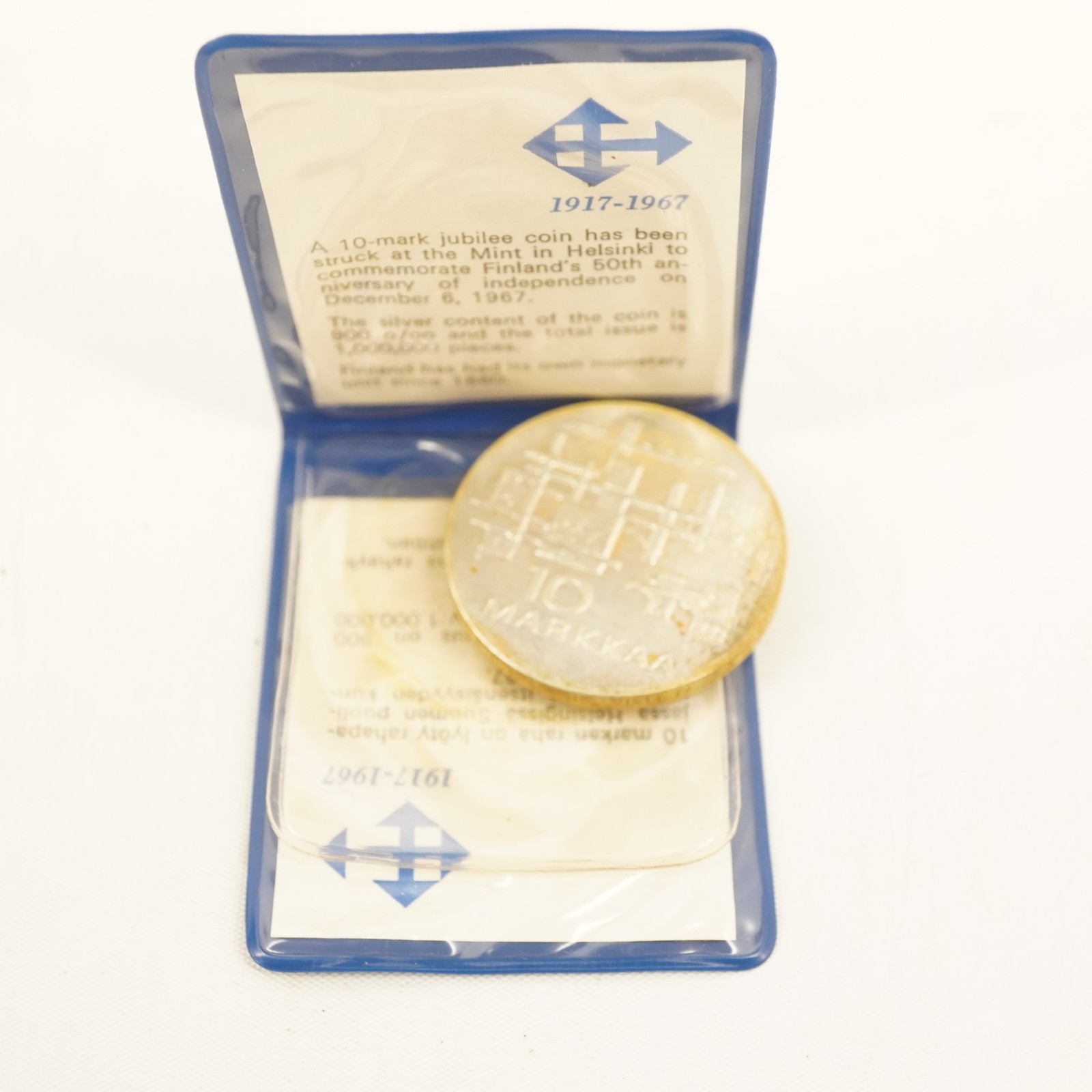 1967 Finland 50th Anniversary of Independence 10 Markkaa.900 Silver Coin in OGP
