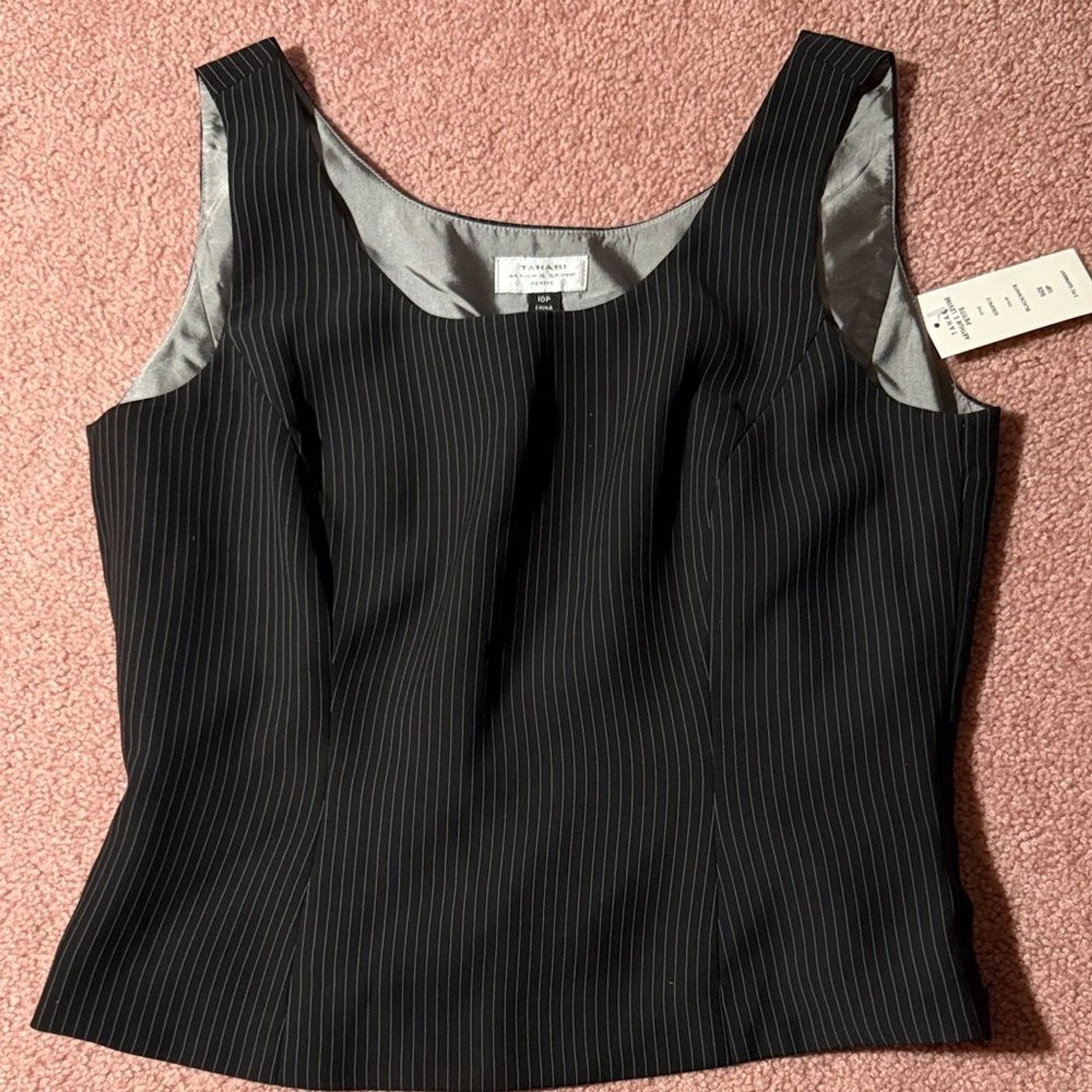 Tahari Arthur S. Levine Petite Black Pinstripe Top