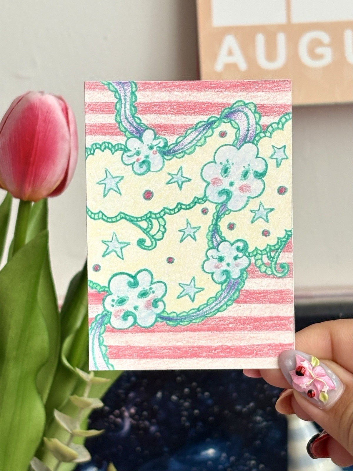 ACEO Original Whimsical Abstract Cute Fluffy Cloud Flower Fantasy Mini Artwork ACEO Original Whimsical Abstract Cute Fluffy Cloud Flower Fantasy Mini Artwork