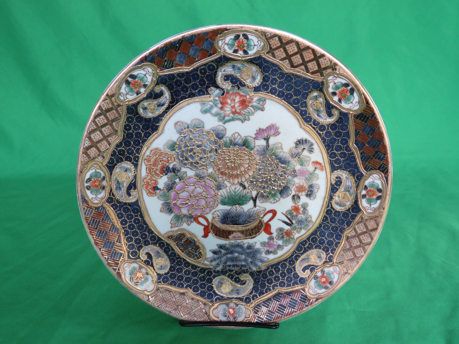 Vintage Andrea by Sadek Floral Plate Ceramic Blue/Gold  10 in