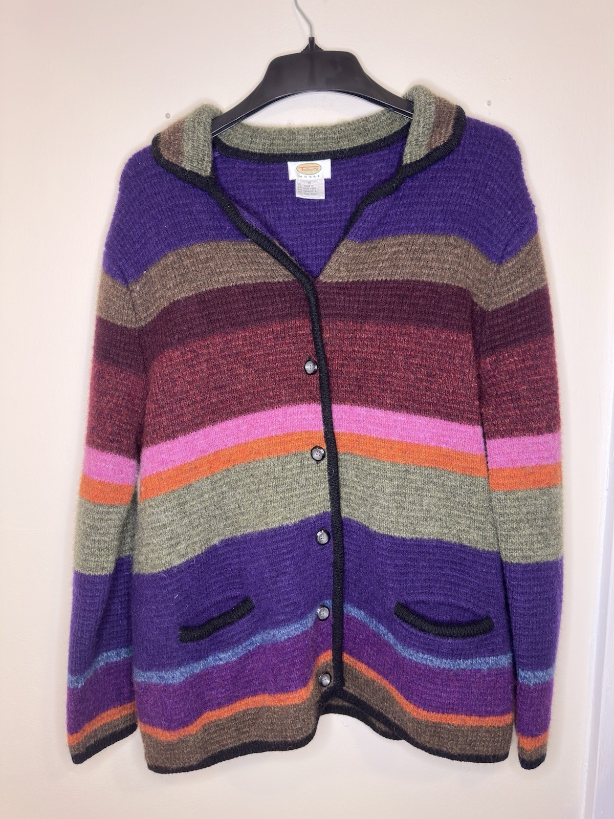 Talbots Women’s Plus 1X 100% Wool Knit Striped Button Cardigan w/ Pockets