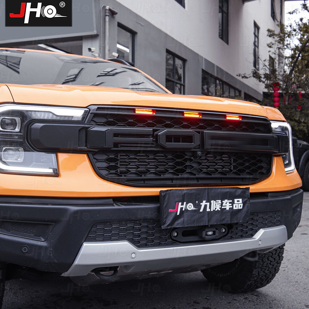 Black Front Grille Fits For Ford Ranger T9 2023-2026 Upper Grill With LED Light