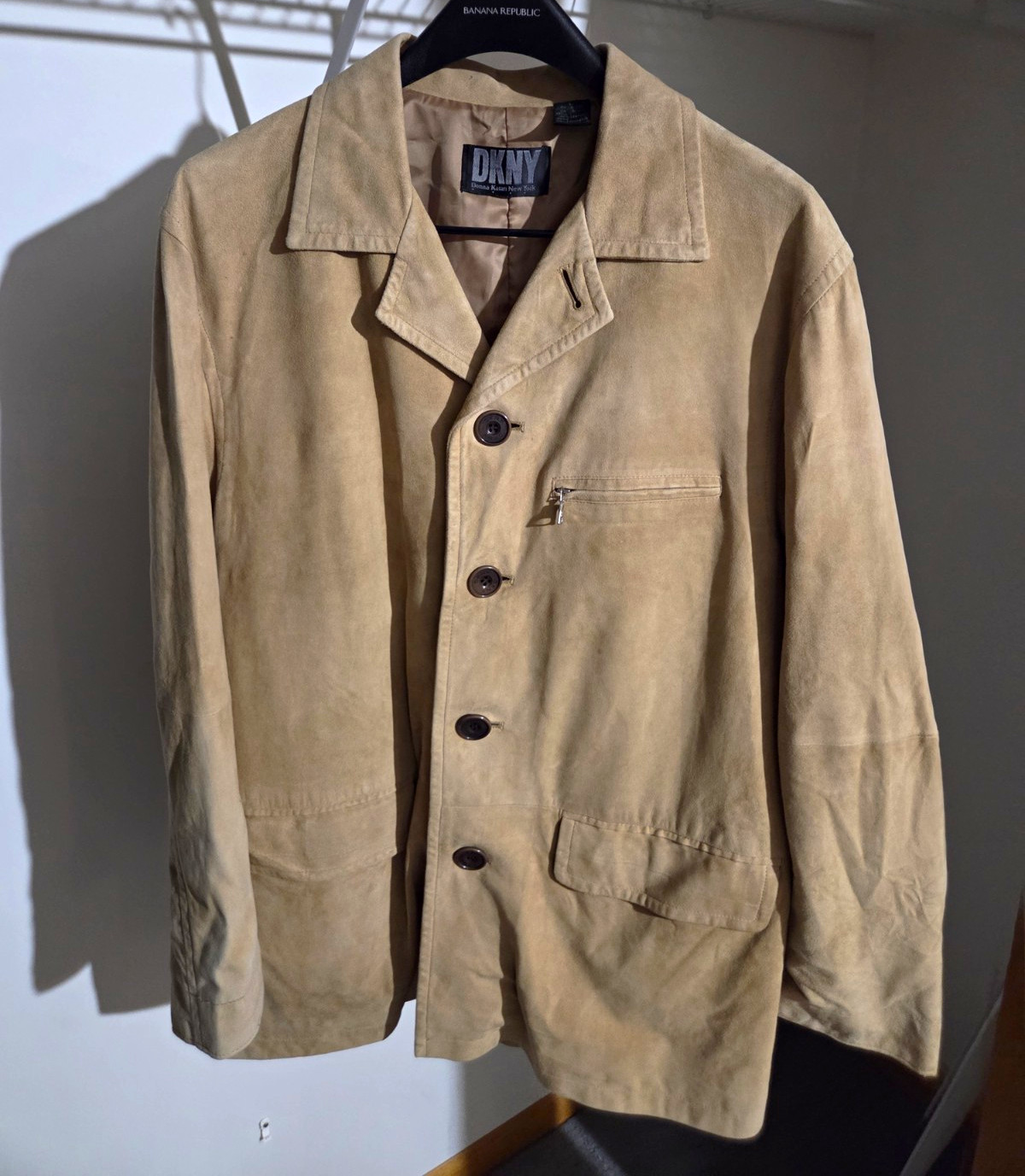 DKNY Men\'s Leather Suede Blazer Jacket Size Large Vintage 90\'s/Y2K