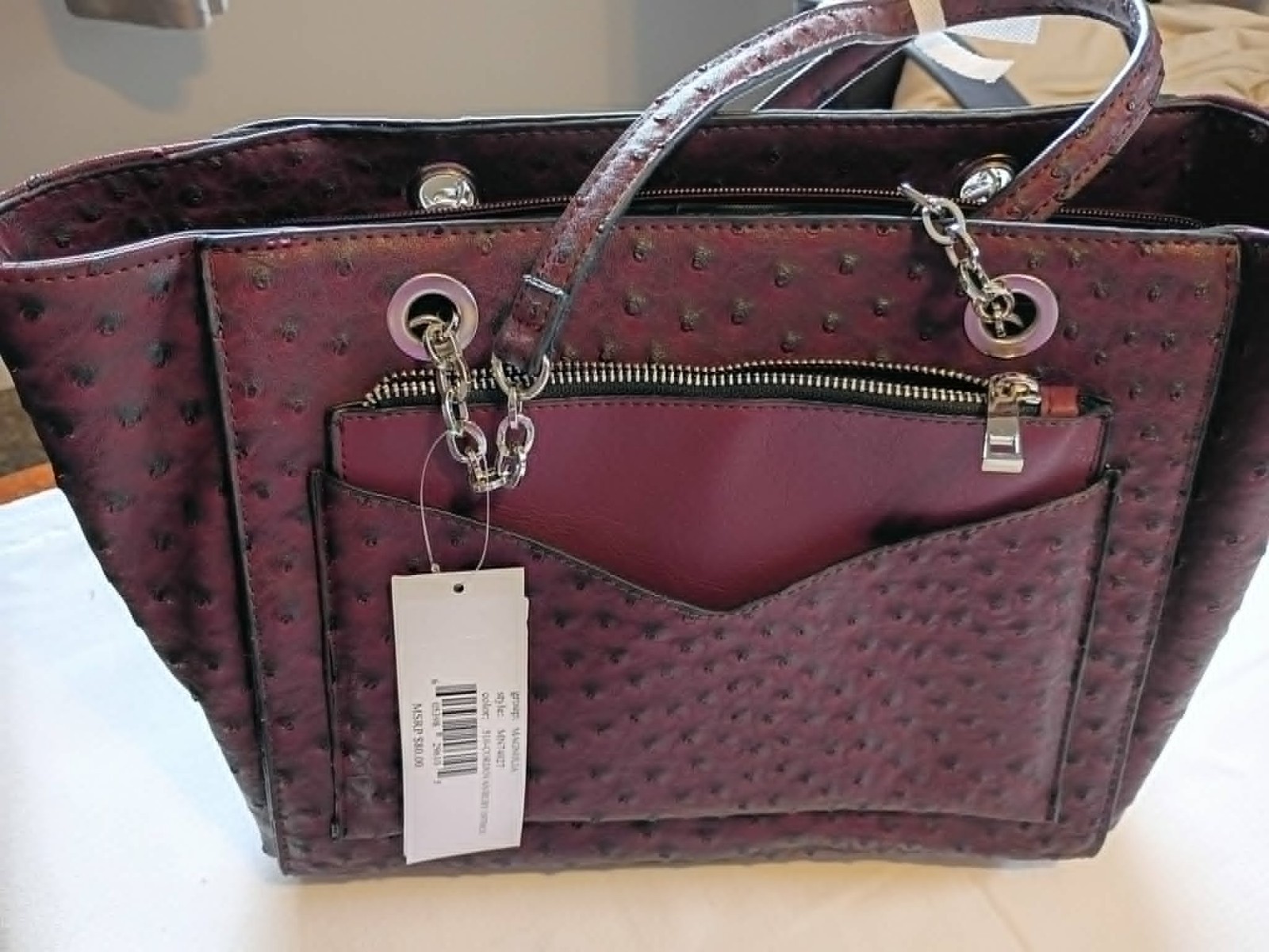 MONDANI NEW YORK MAGNOLIA burgundy faux-ostrich leather handbag NWT