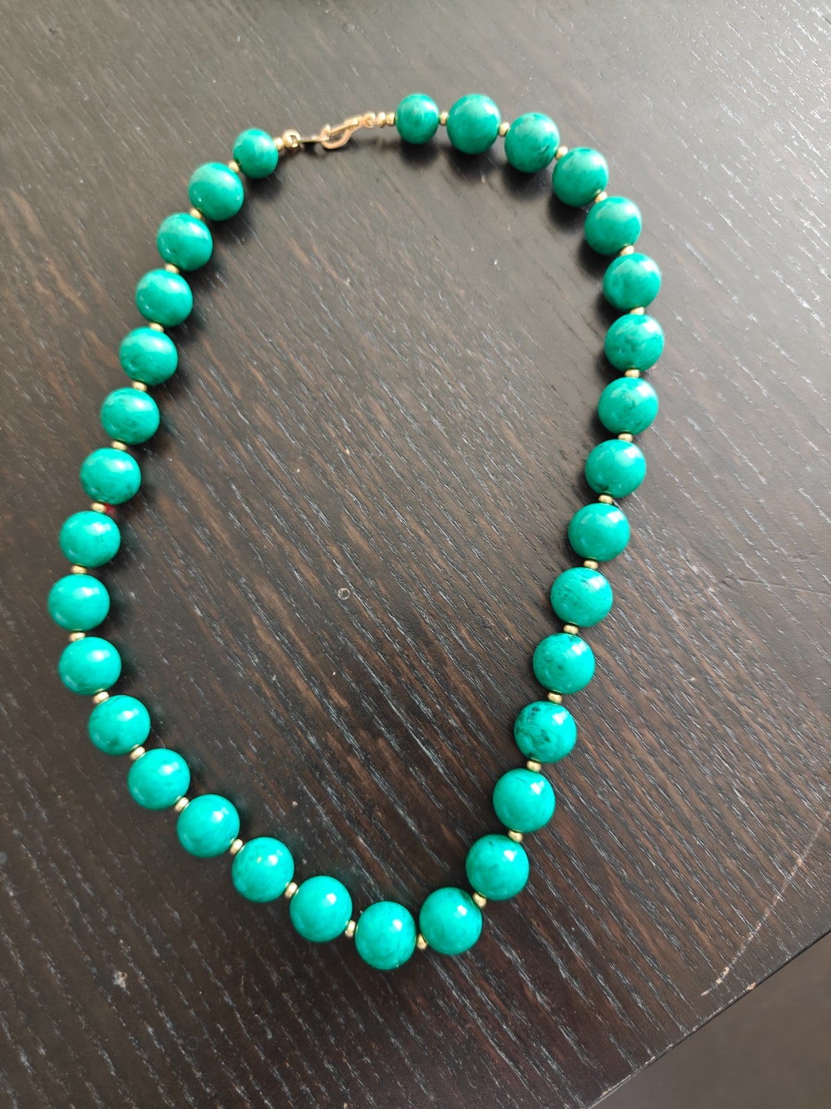 Vintage Turquoise Stone Beaded Necklace Gold Tone Spacers Beautiful Statement Je