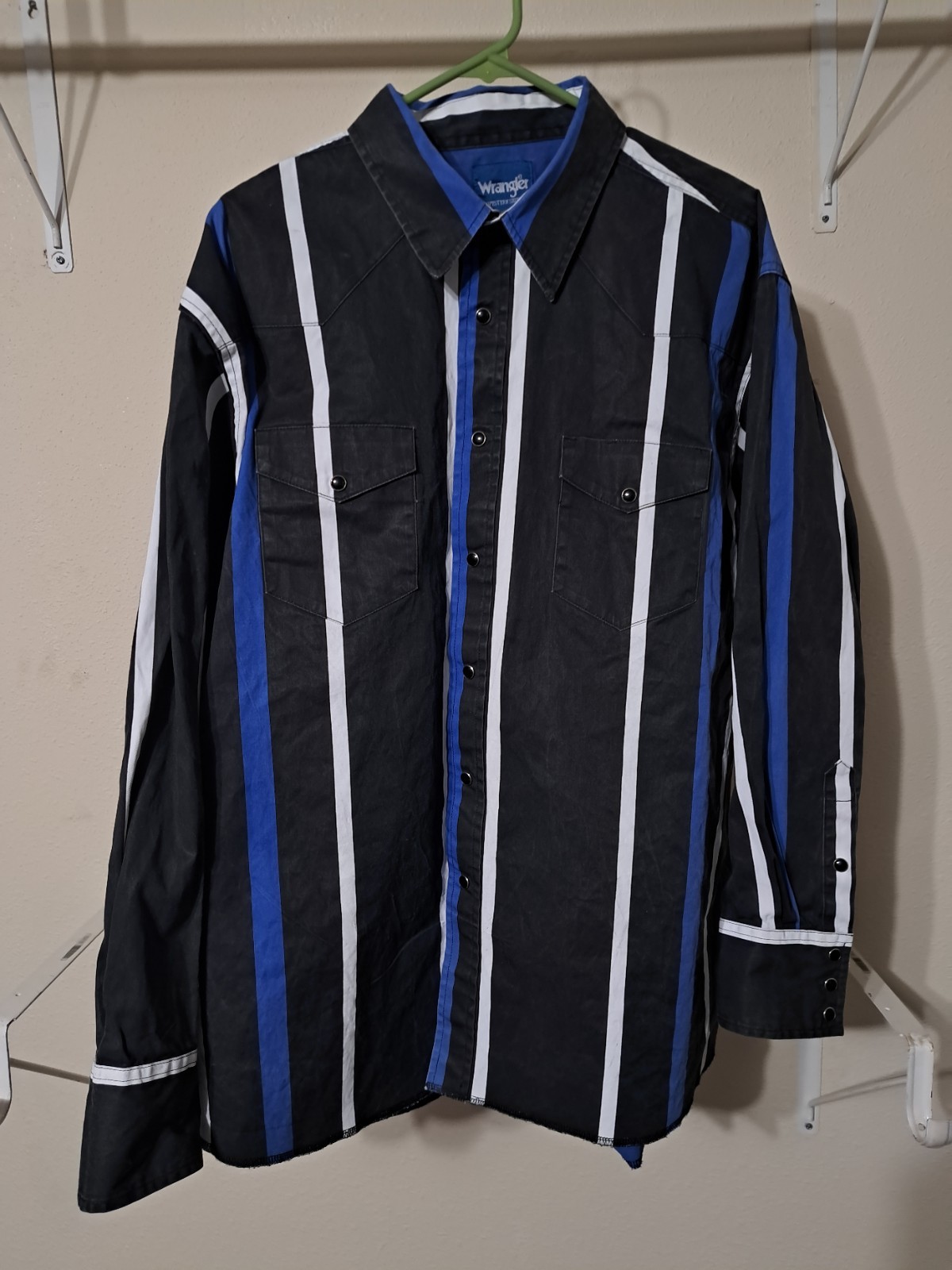 Vintage Wrangler Shirt Mens XXL Brush Popper Striped Western X-Long Tails USA