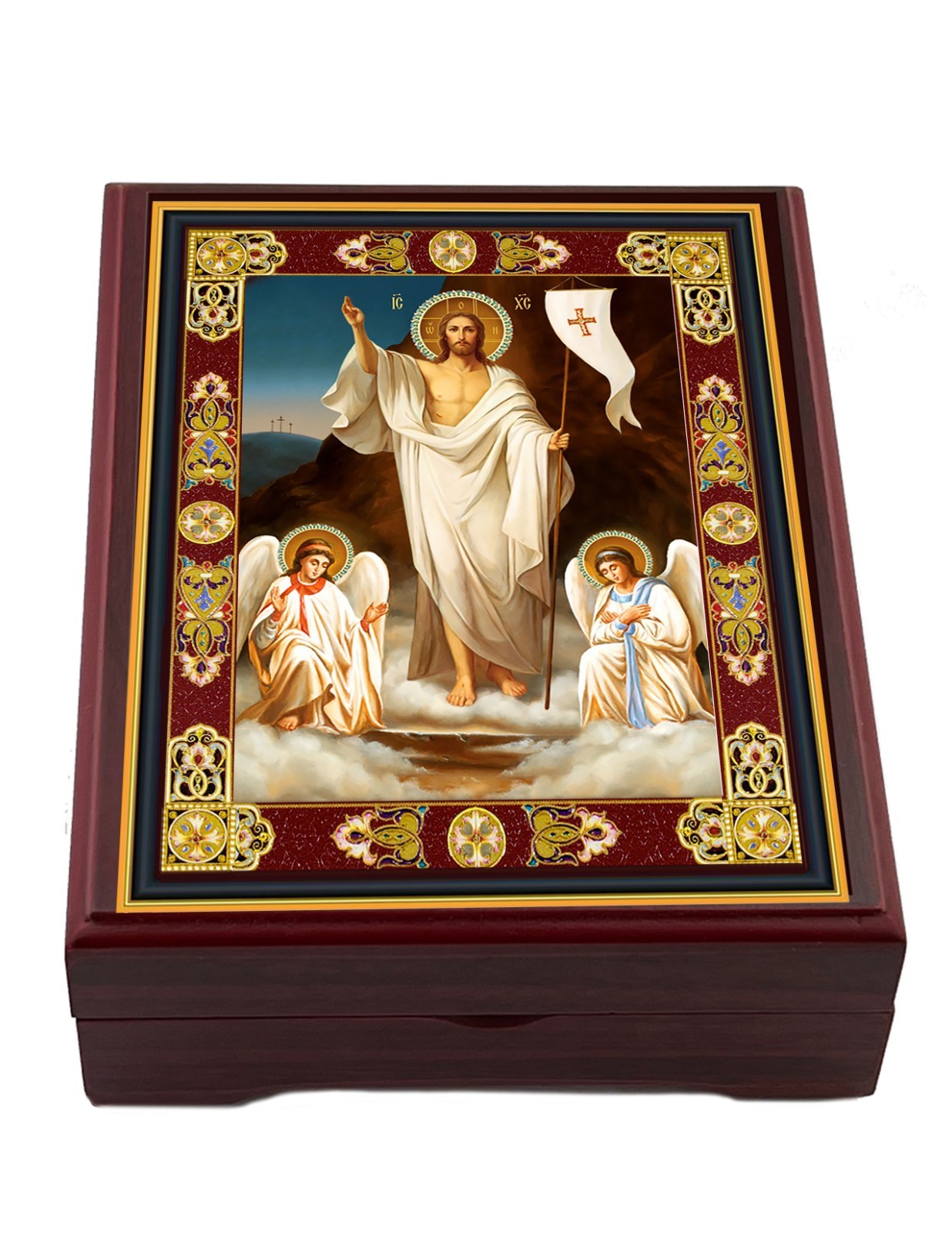 Resurrection Icon Rosary Prayer Bead Jewelry Box, Jesus Christ Resurrection
