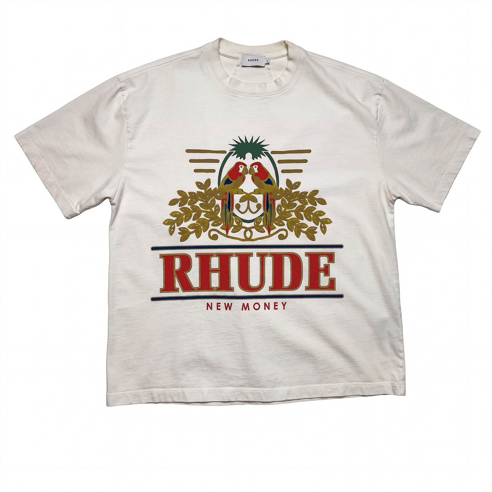 RHUDE Parakeet New Money Graphic T-Shirt Size M Cream White Crest Tee