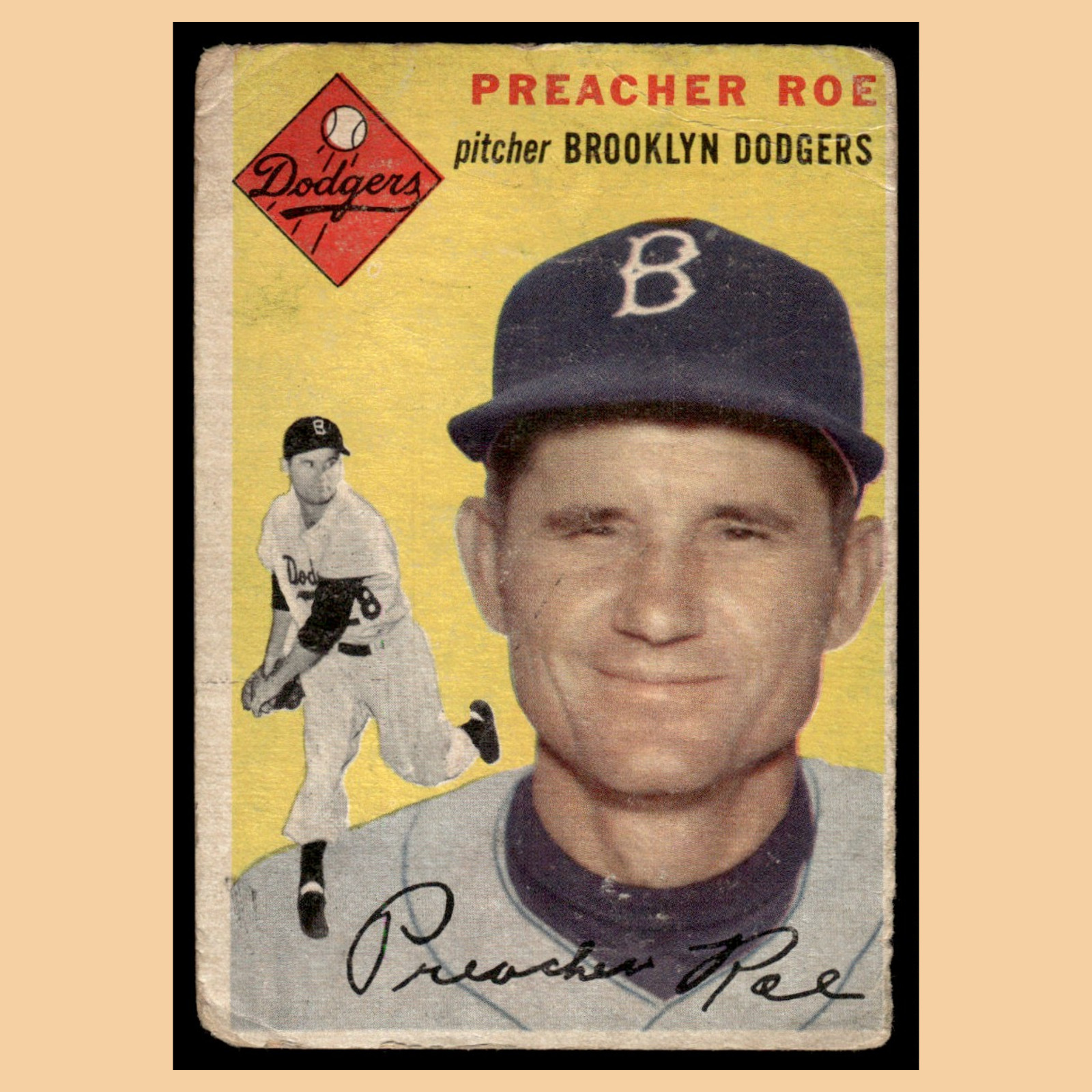 Preacher Roe #14 1954 Topps Brooklyn Dodgers Baseball Card MLB Poor