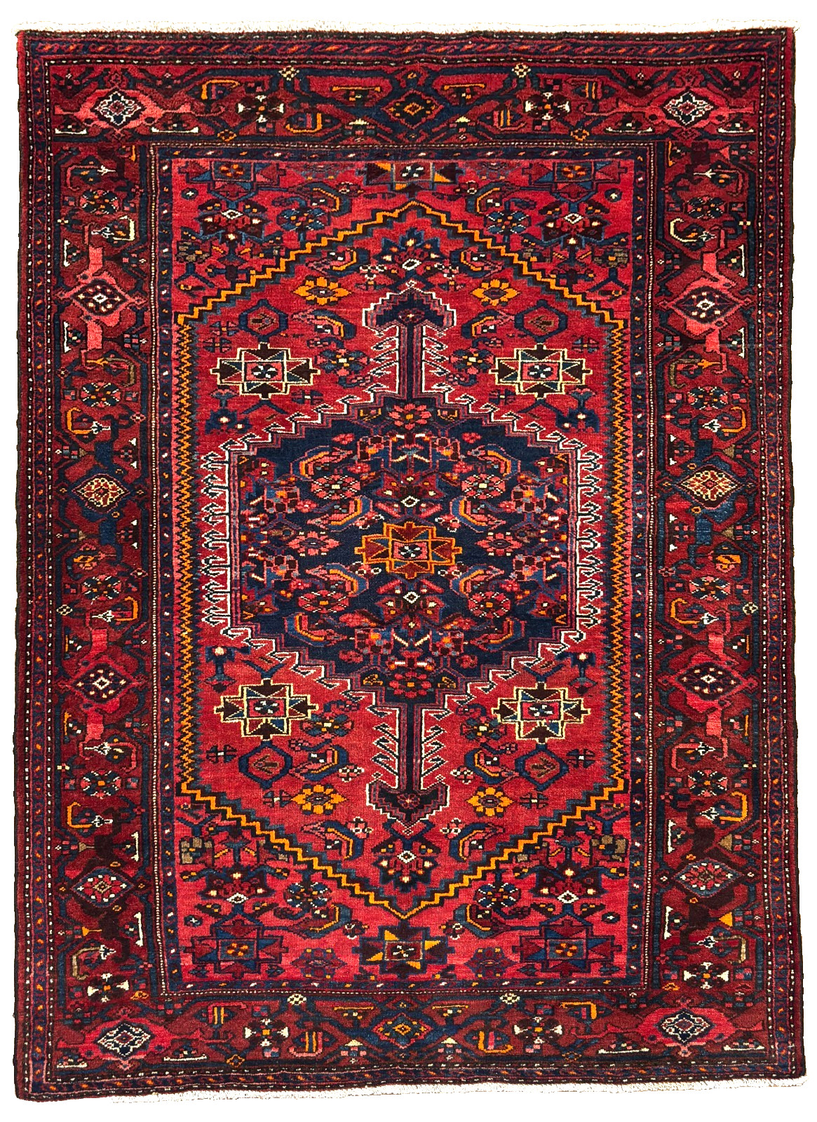 Vintage Zanjan Tribal Geometric Hand Knotted Wool Oriental Rug 4x6 Red Blue Area