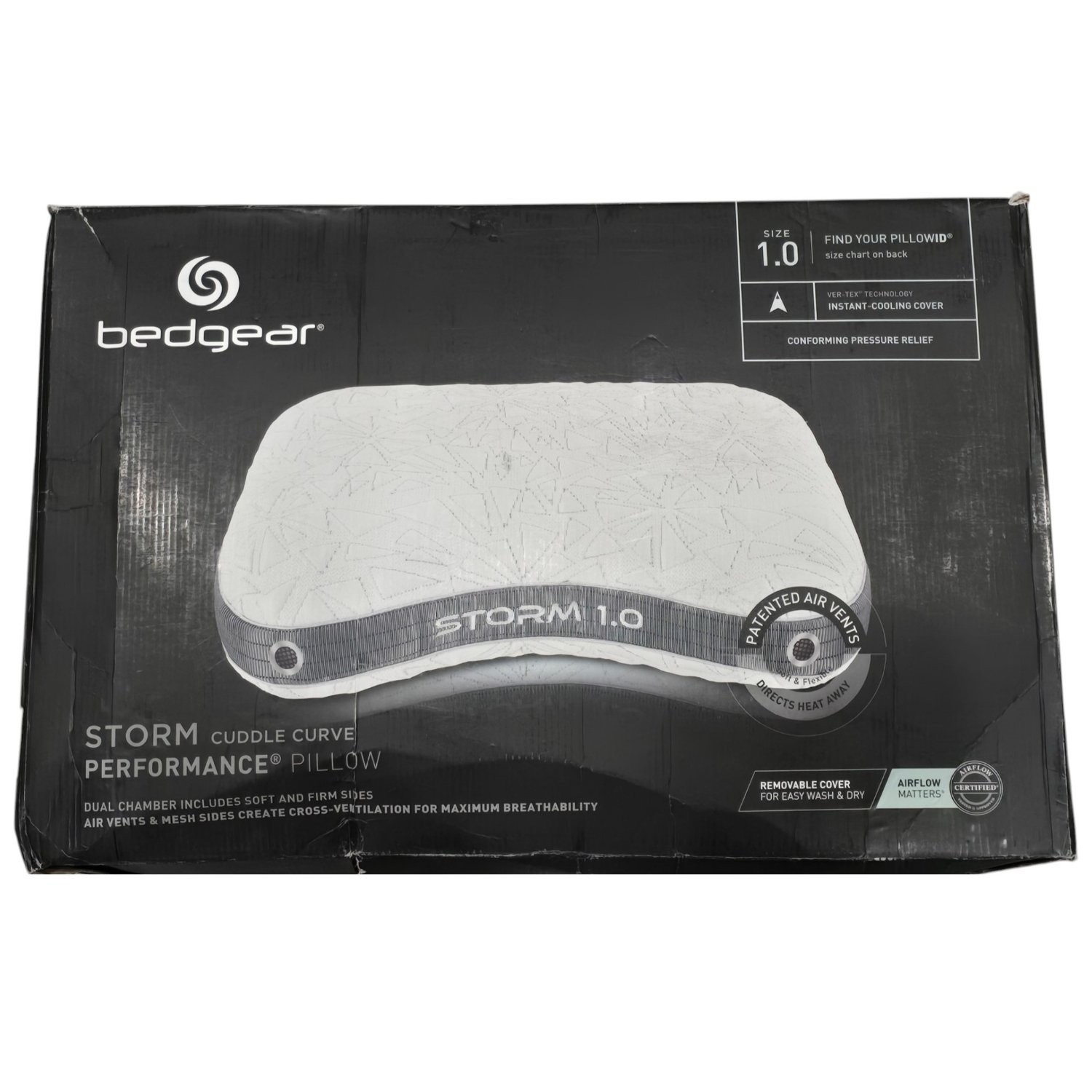 Bedgear Storm 1.0 Cuddle Curve Performance Pillow Cooling Side Sleeper White