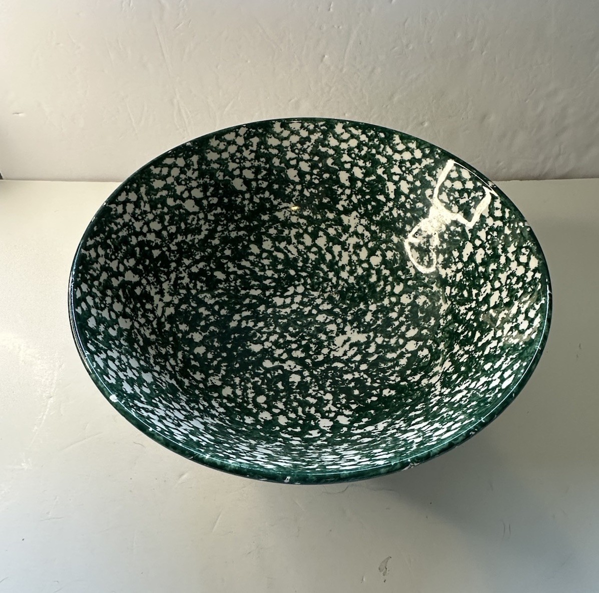 VTG Roma Inc Italy Green White Spongeware Glossy Large Pasta Bowl