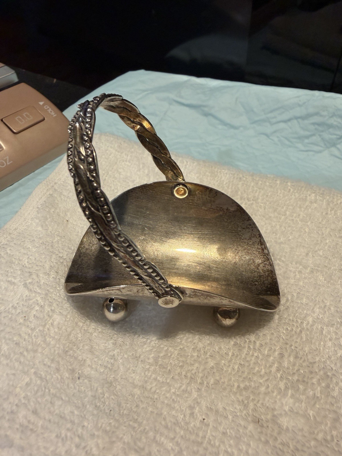 Vintage Antique Sterling Silver Miniature Basket 44g