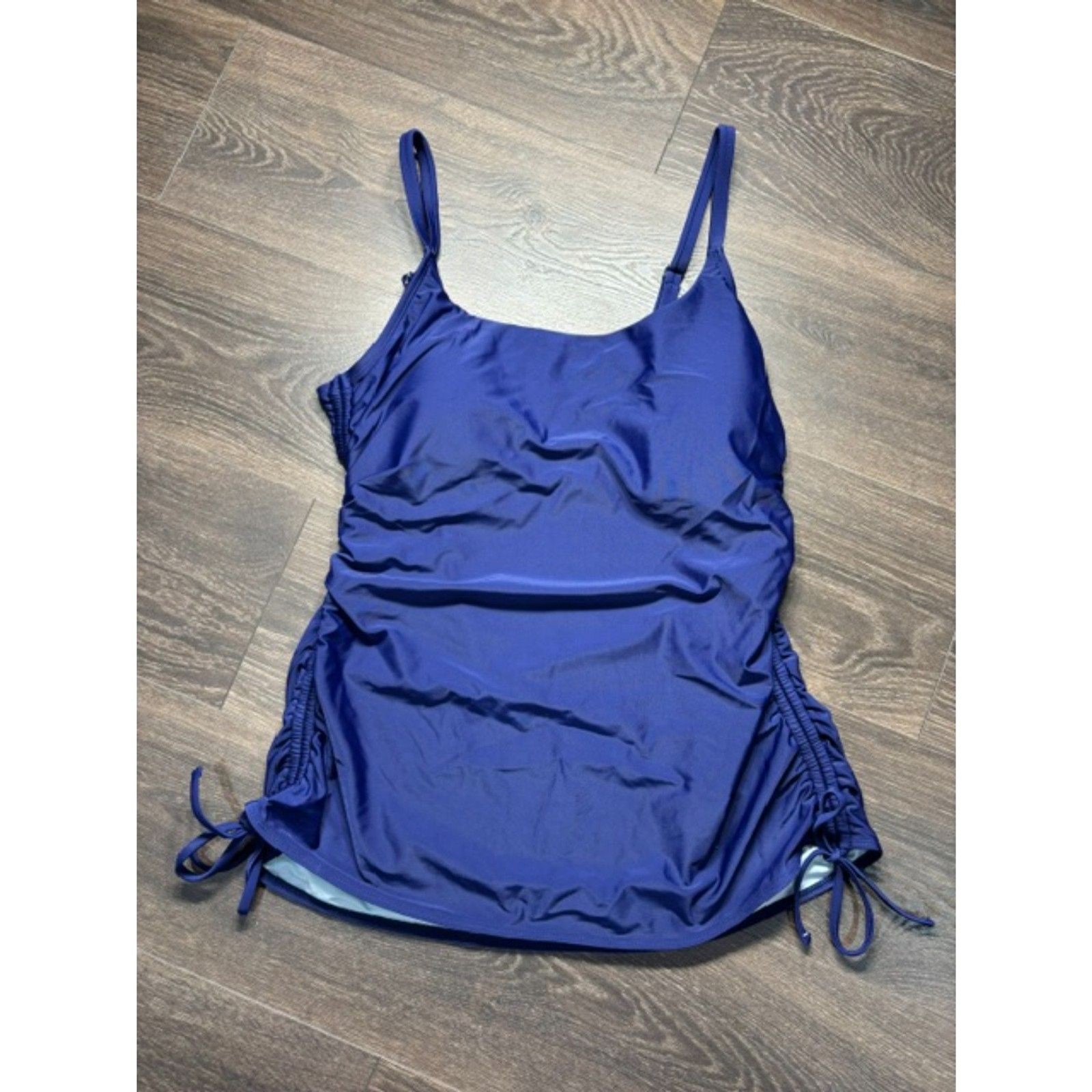 NWT CUPSHE Women’s XXL Navy Blue One Piece Swimsuit Ruched Side Tie Swimwear