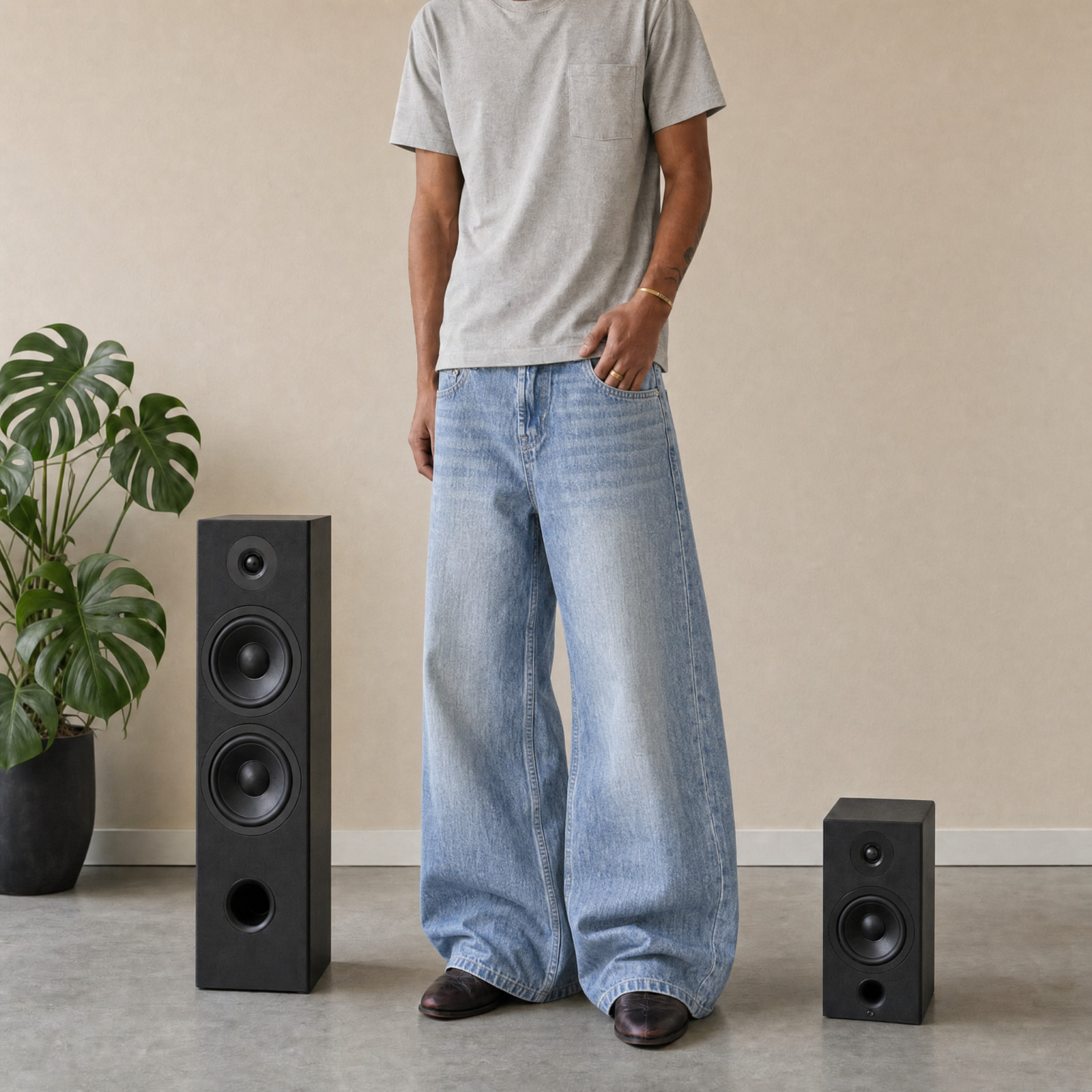 Y2K Baggy Wide Leg Jeans Light Wash Blue Denim Skater JNCO Style Low Rise