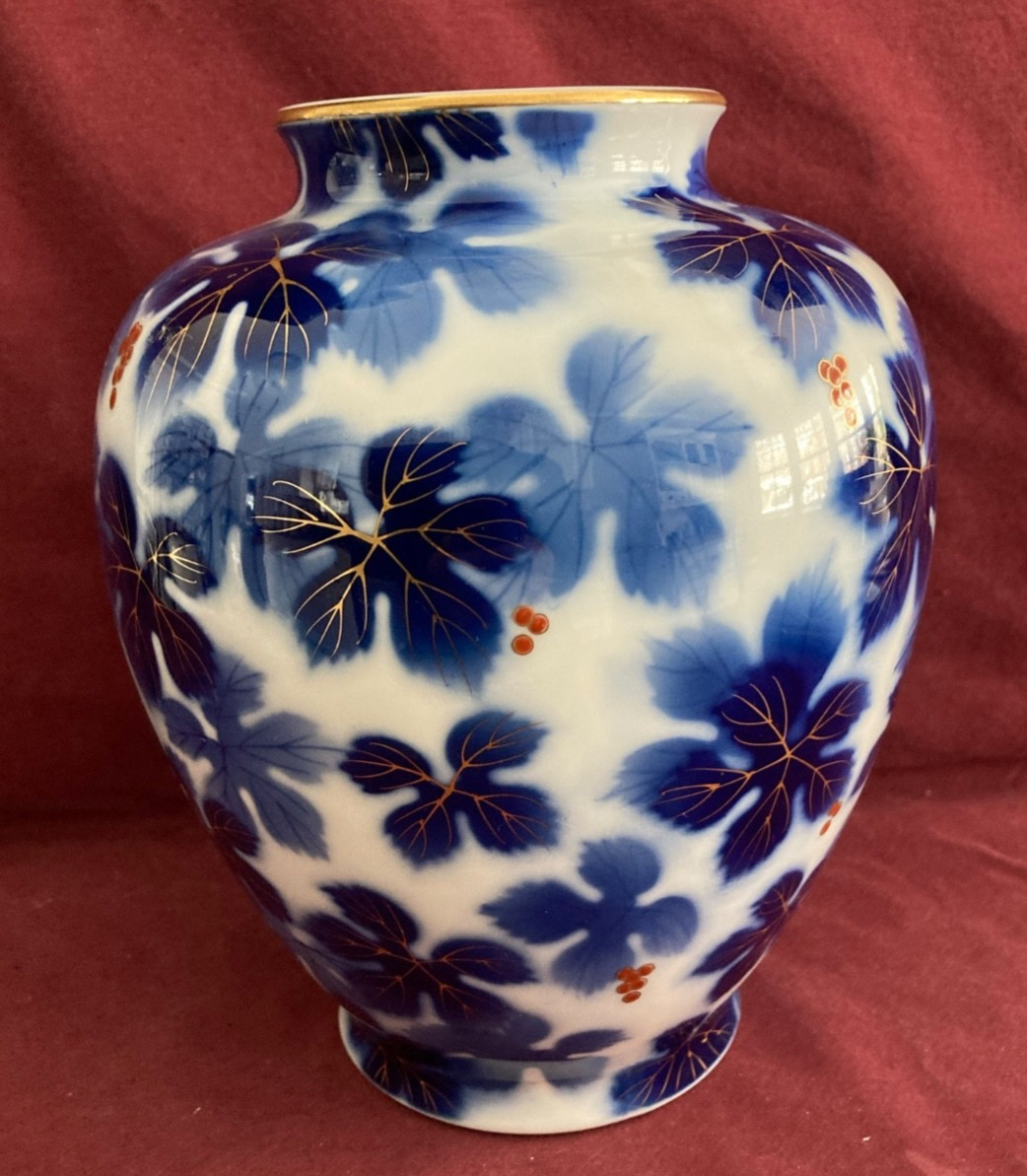 Vintage Japanese Fukagawa Porcelain Cobalt Blue Vase--Signed