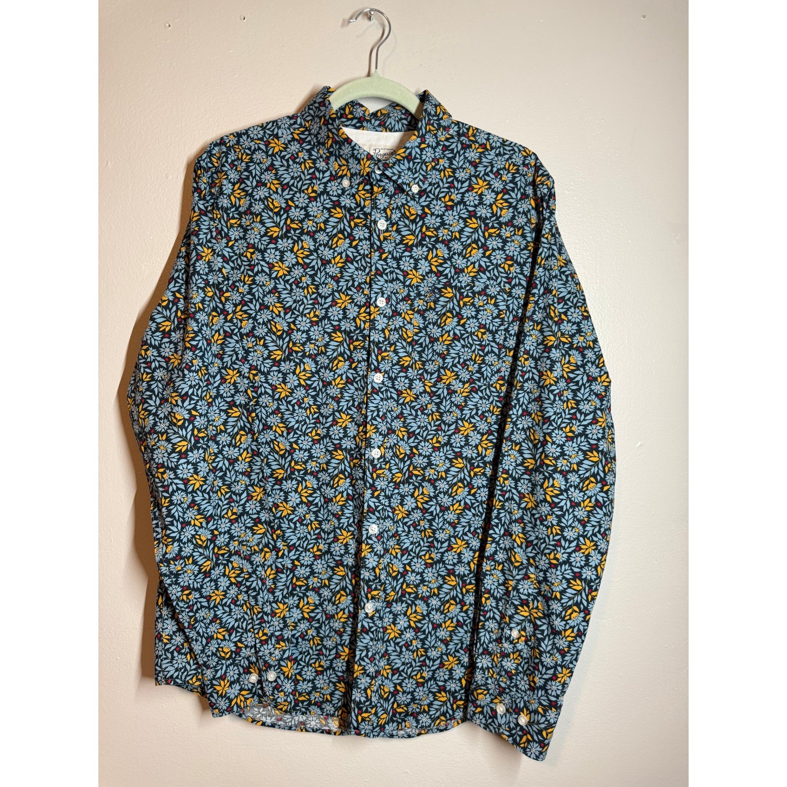 Original Penguin Men\'s Long Sleeve Button Down Floral Ditsy Print Shirt