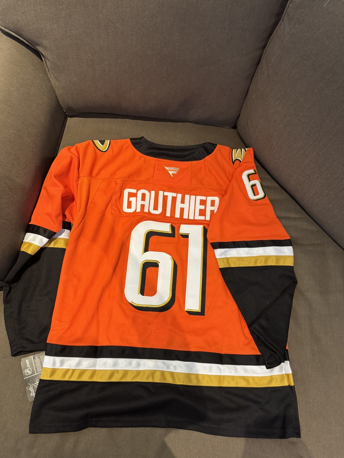 Cutter Gauthier Anaheim Ducks Orange and Black Jersey Mens Size Large (52)