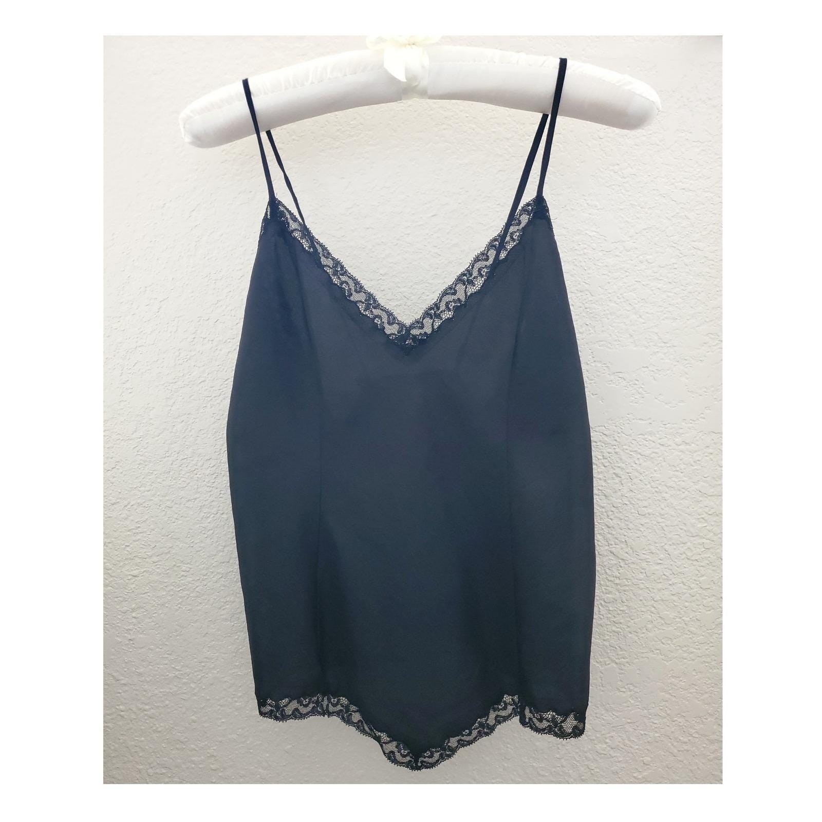 Vintage 1950s Black Lace Camisole Eve Stillman V neck Sheer Lingerie Top Small