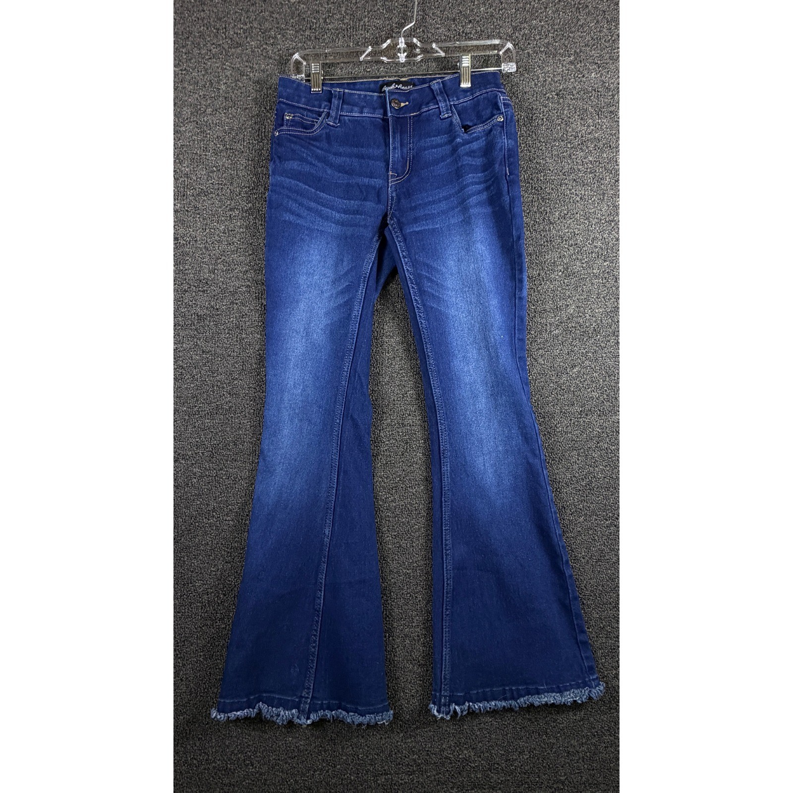 Derek Heart Womens Dark Wash Flare Leg Frayed Hem Bell Bottom Jeans Size 3