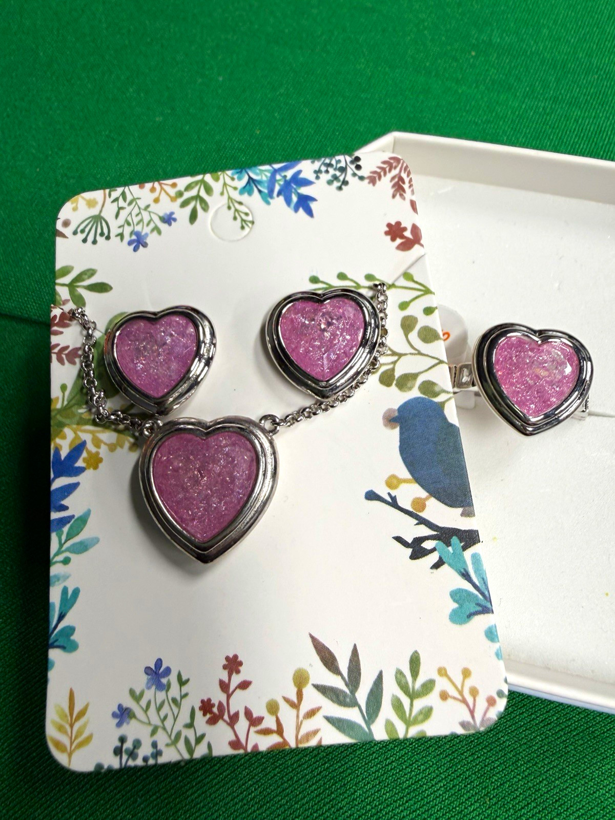 Bomb Party Pink Hearts on Rhodium.   Can separate ring size 6.