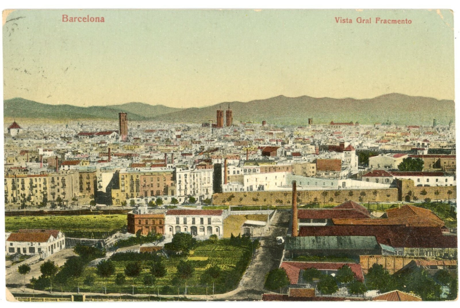 Barcelona Spain General View Mountains Divided Back Postcard Posted 1908 Barcelona Spain General View Mountains Divided Back Postcard Posted 1908