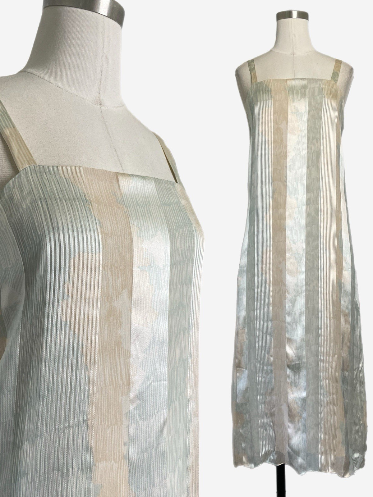 Vintage 80s Icinoo cream blue silk satin striped slip dress romantic dreamy XS/S