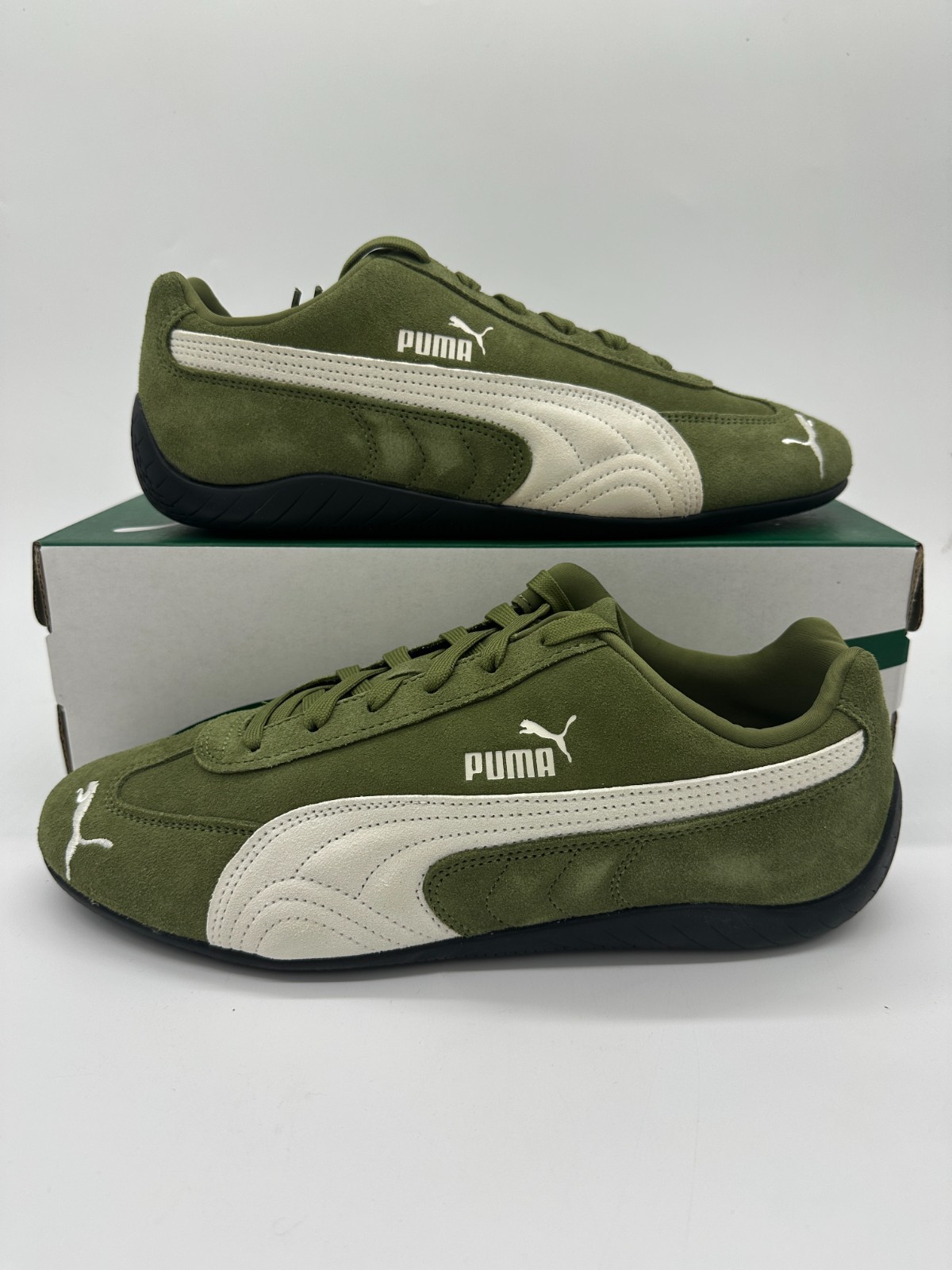 Puma Speedcat OG Men\'s Size 11.5 Green White Suede Athletic Shoes 398846 66