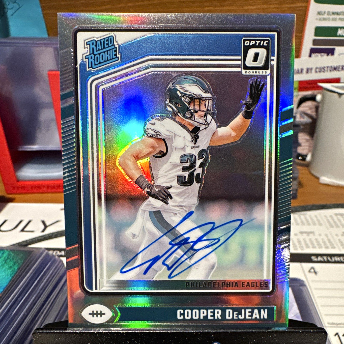 2024 Panini Donruss Optic Cooper DeJean Holo Prizm Auto RC /150 #221 Eagles 2024 Panini Donruss Optic Cooper DeJean Holo Prizm Auto RC /150 #221 Eagles