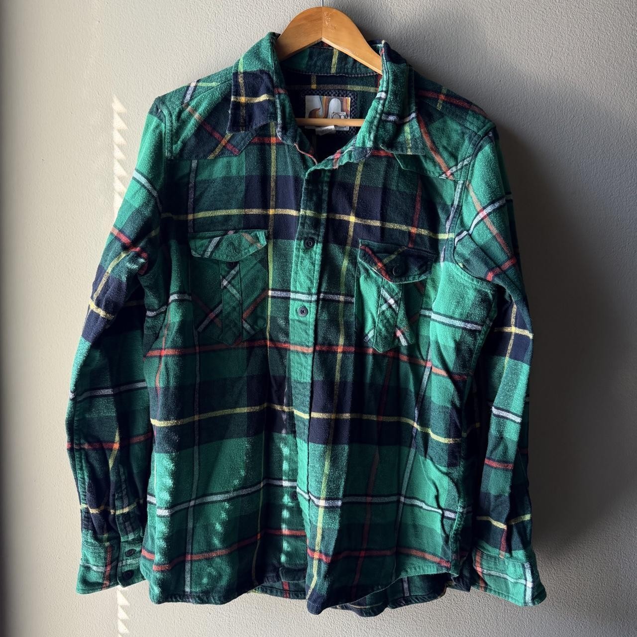 OP Ocean Pacific Green Plaid Flannel Button Up XL 💚