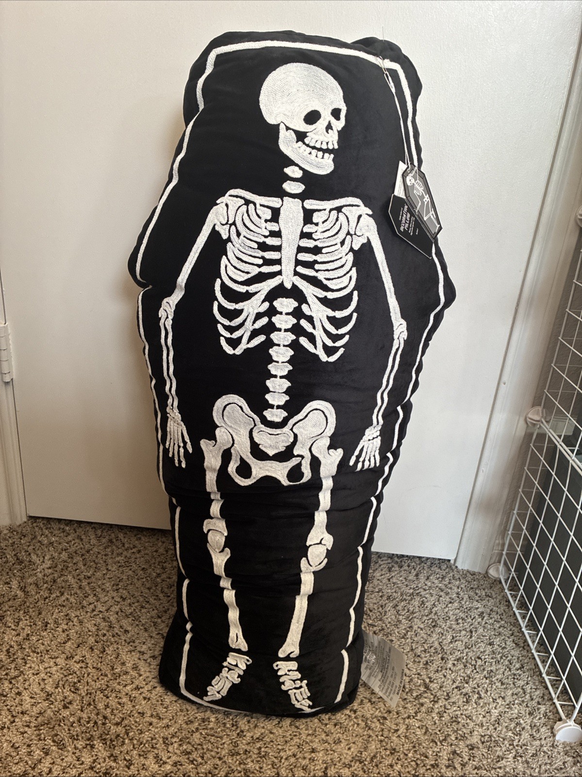 Envogue Skeleton Body Pillow Embroidered Velvet Plush 36” 3ft New NWT