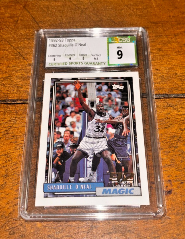*VINTAGE* 1992-93 Topps SHAQUILLE O\'NEAL #362 ROOKIE CSG 9 MINT w/ 9.5 sub