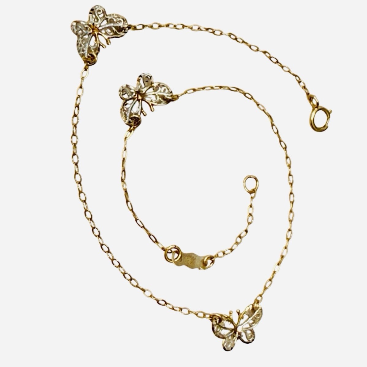 Vintage Dainty JCM Jacmel 10K Solid Gold Filigree Butterflies Chain Anklet 9-10” Vintage Dainty JCM Jacmel 10K Solid Gold Filigree Butterflies Chain Anklet 9-10”