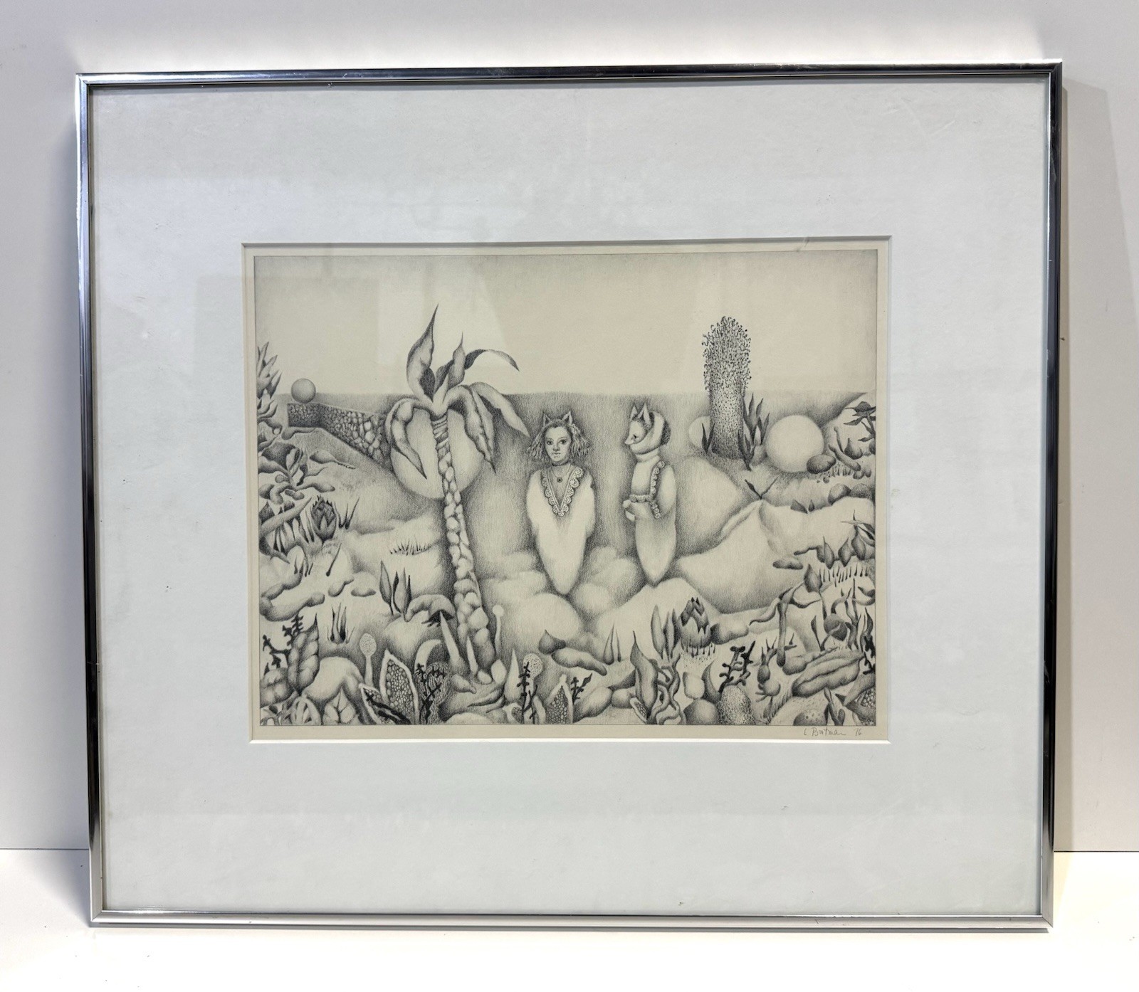 Vintage Lisa Brotman Graphite Drawing Or Etching Print Signed Framed Dated Vintage Lisa Brotman Graphite Drawing Or Etching Print Signed Framed Dated