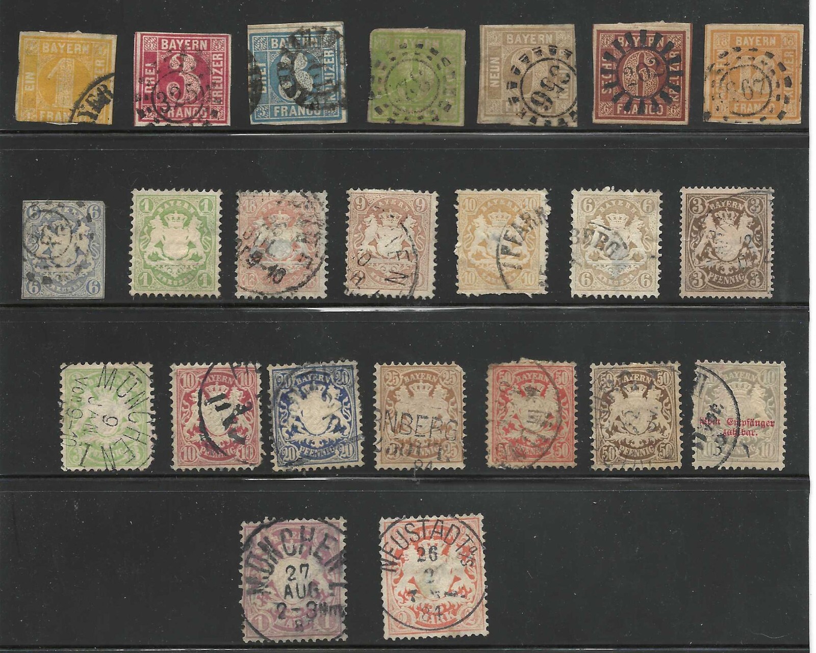 Germany Bavaria 1849-1878 Collection Of 22 Early Issue Imperf To 9 & 18 Kruzer