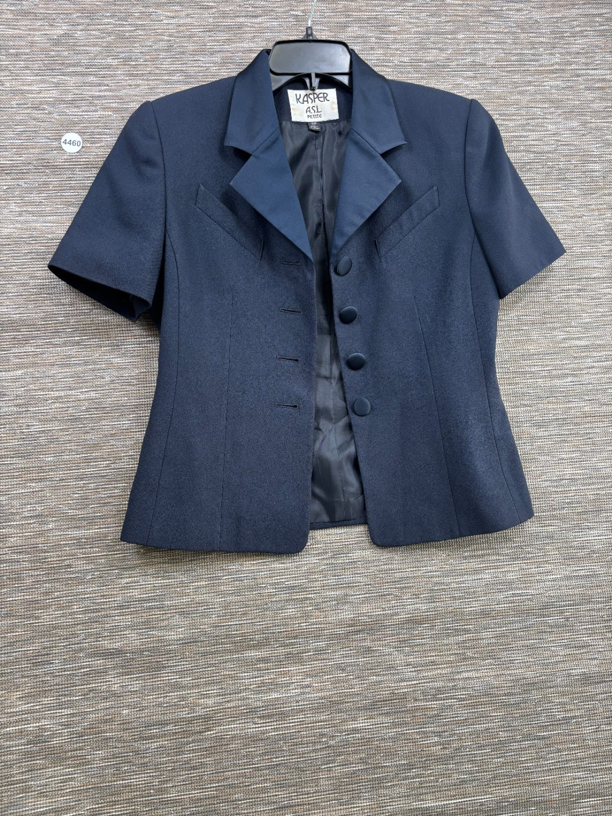 Kasper for A.S.L. Short Sleeve Suit Blazer Jacket Womens Size 4P Navy Blue