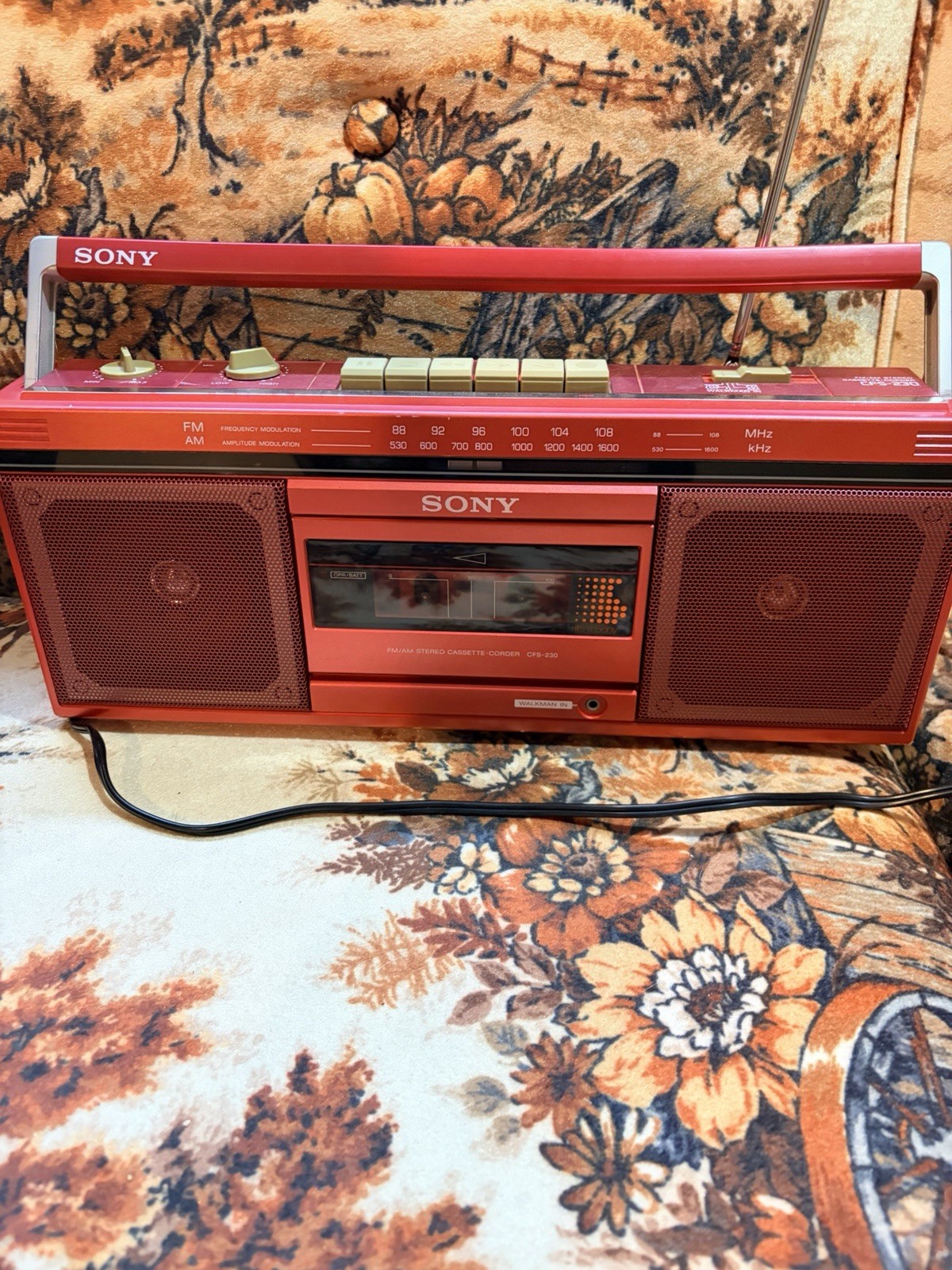 Vintage Sony CFS-230 Red Boombox AM/FM Stereo Cassette Recorder Radio Works