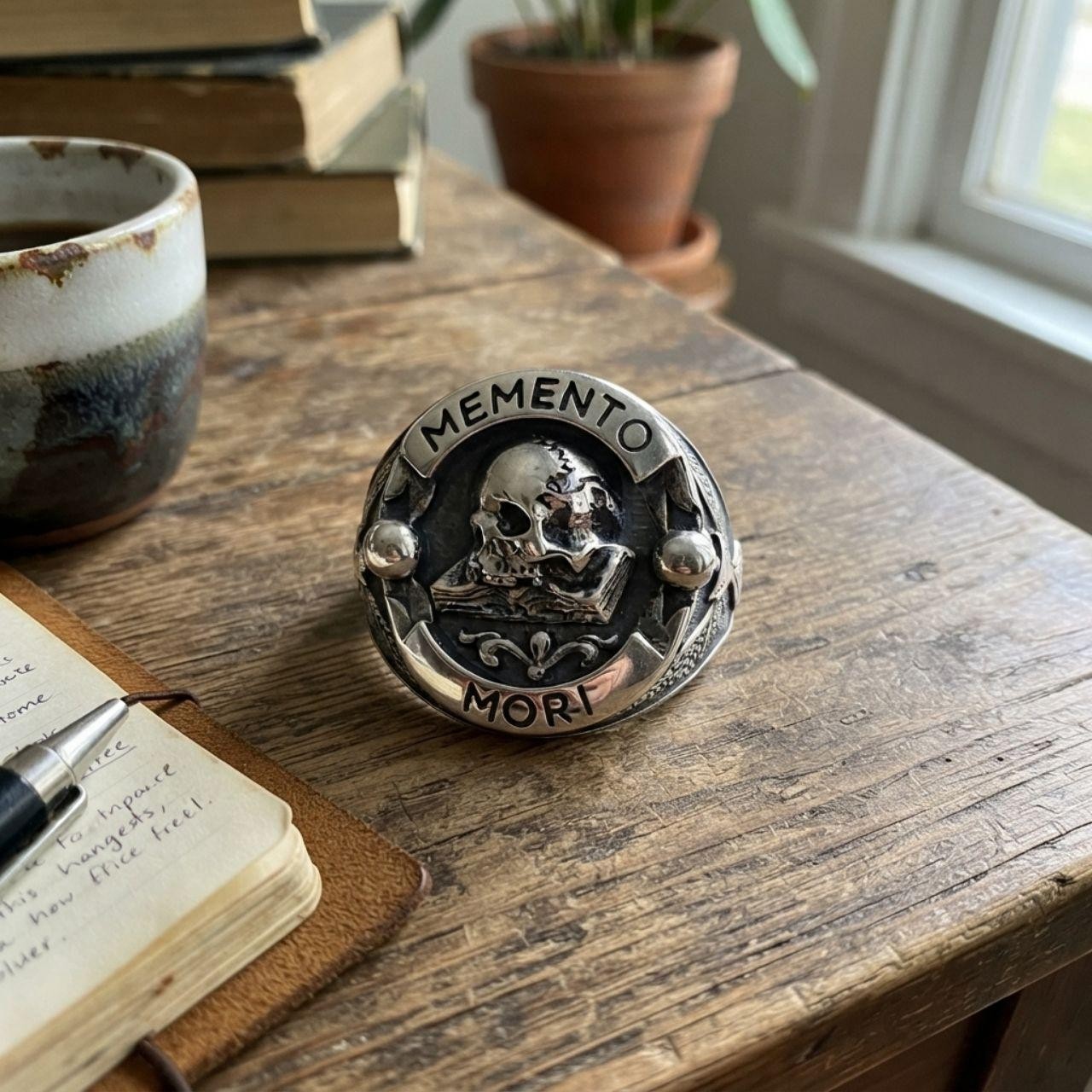 Mens Memento Mori Carpe Diem Skull Ring