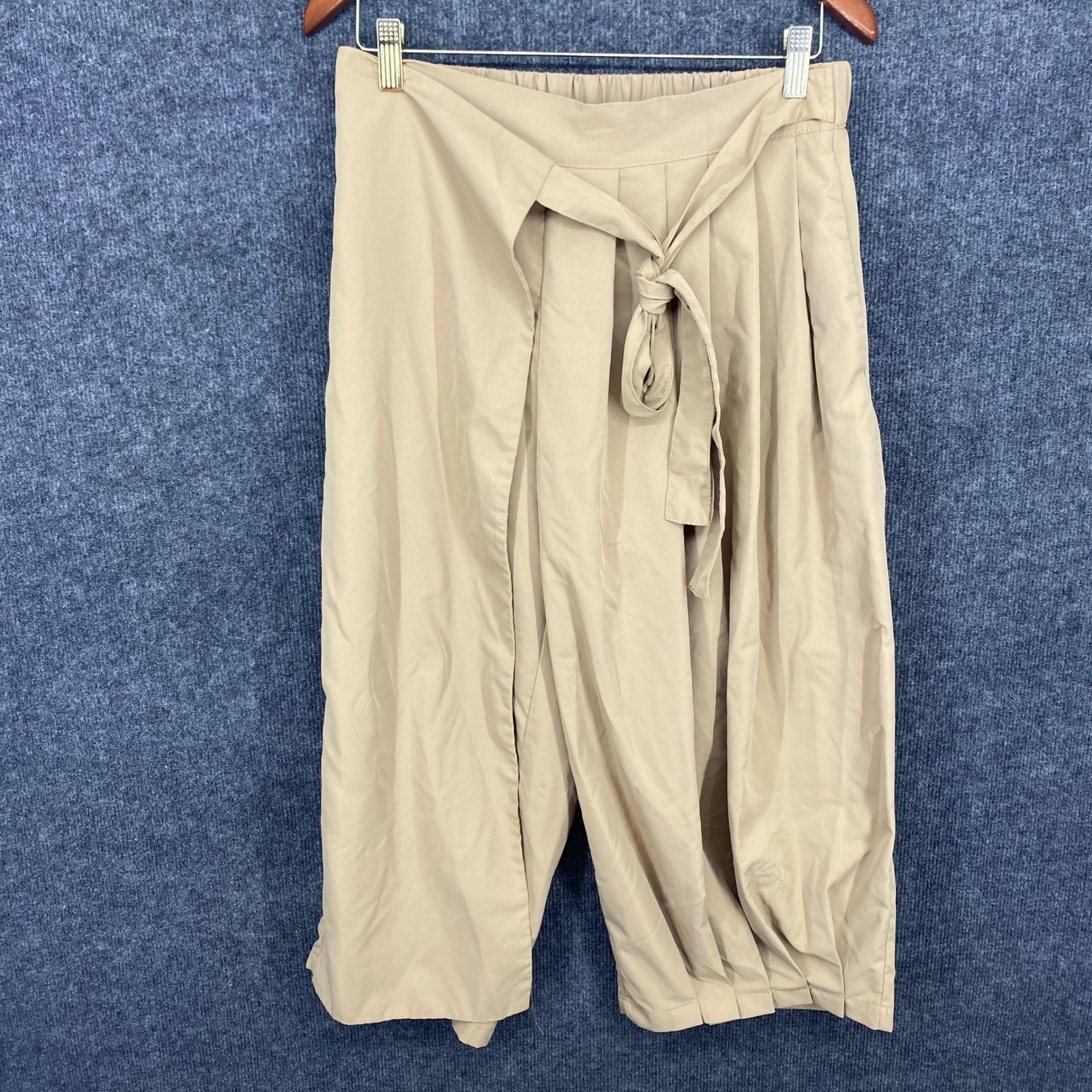Manfinity Shein Tan Wrap Front Tie Waist Cropped Wide Leg Pants Small  Womens