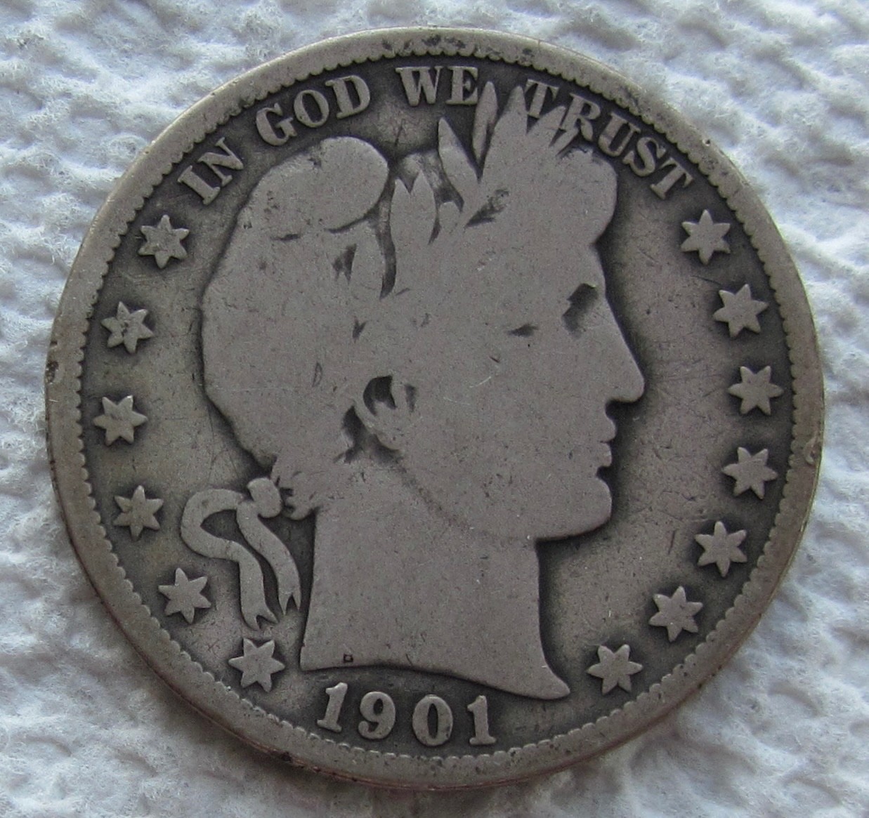 1901-S 50C Barber Silver Half Dollar Rare Key Date San Francisco VG REV Rim Nick
