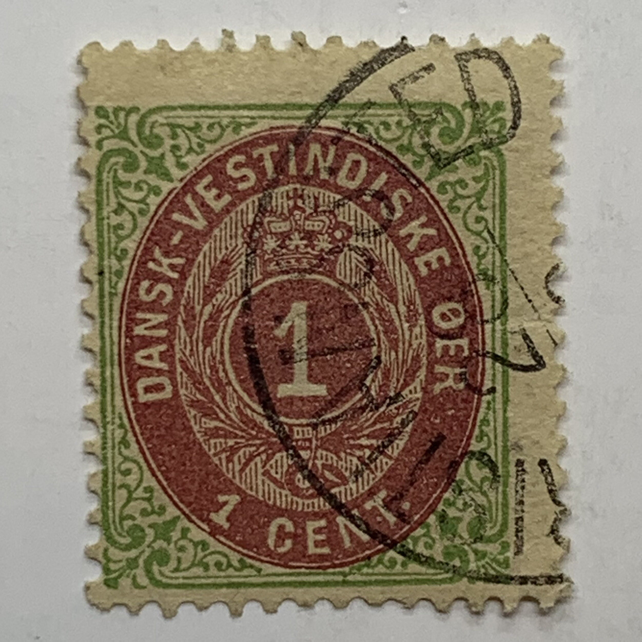 1873/1898 DANISH WEST INDIES 1C STAMP NORMAL FRAME CHRISTIANSTED SON CANCEL
