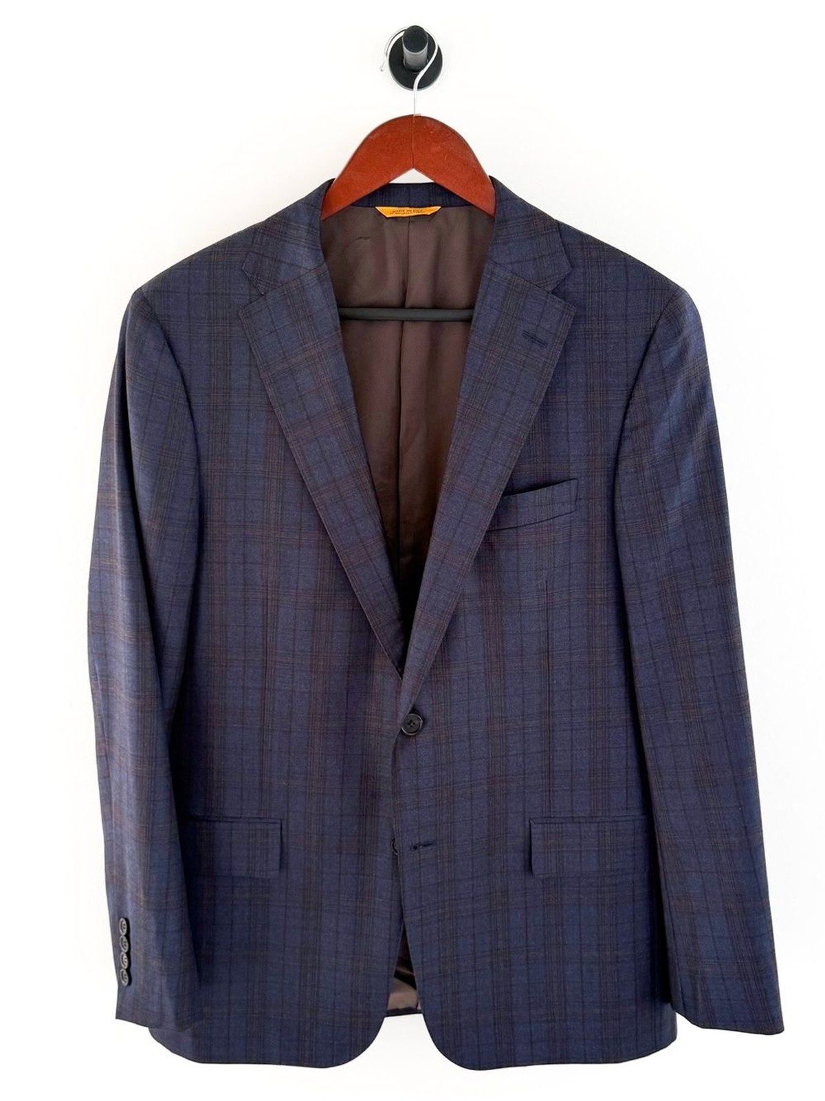 Hickey Freeman Traveler Men\'s Wool Navy Brown Plaid 40R Sport Coat Blazer Hickey Freeman Traveler Men\'s Wool Navy Brown Plaid 40R Sport Coat Blazer