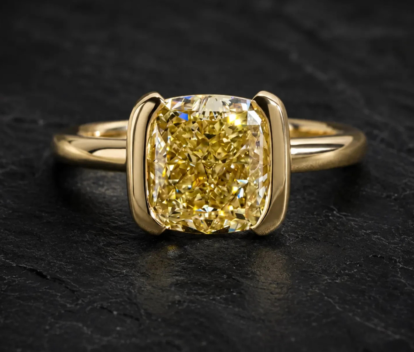 IGI 3.00Ct Cushion EF/VS2 Lab Grown Yellow Diamond Wedding Ring 14K Yellow Gold