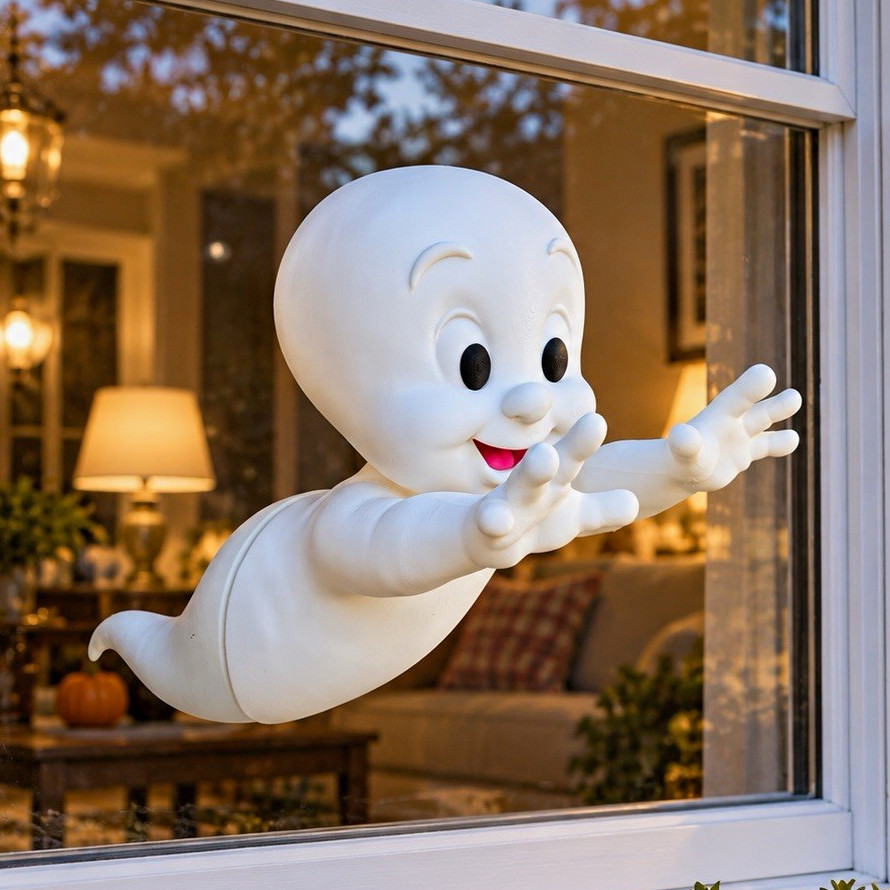 Casper Halloween Ghost Window Figurine Decoration White/Black/Red 6.9in Casper Halloween Ghost Window Figurine Decoration White/Black/Red 6.9in