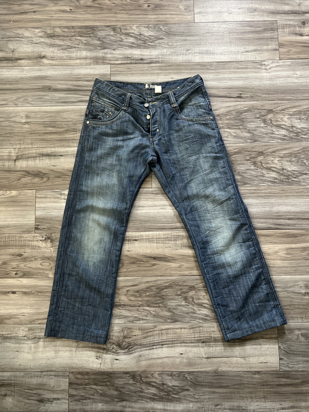 H&M Bragg in Dark Blue 4 Button Fly Fitted Waist Straight Leg Jeans 32 X 30