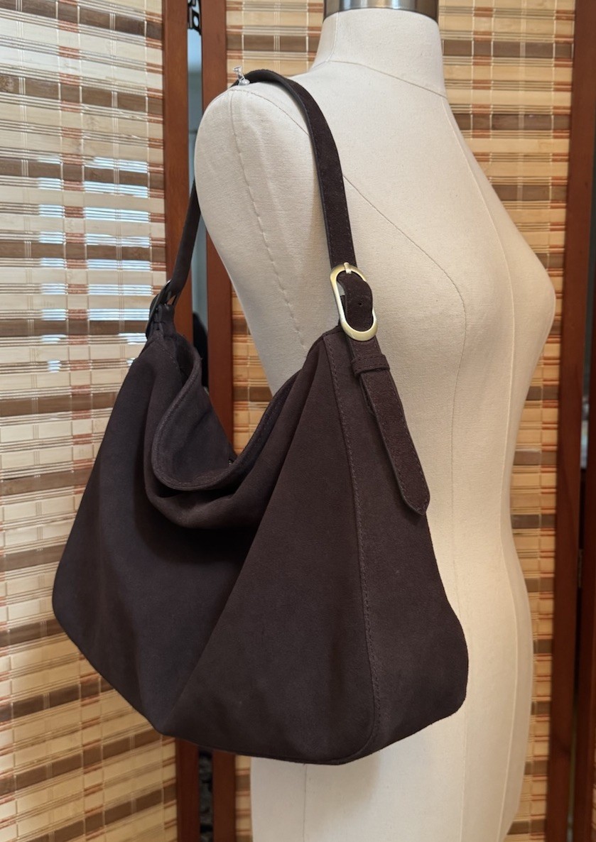 Vintage Leather Suede Slouchy Hobo Bag Brown Purse 