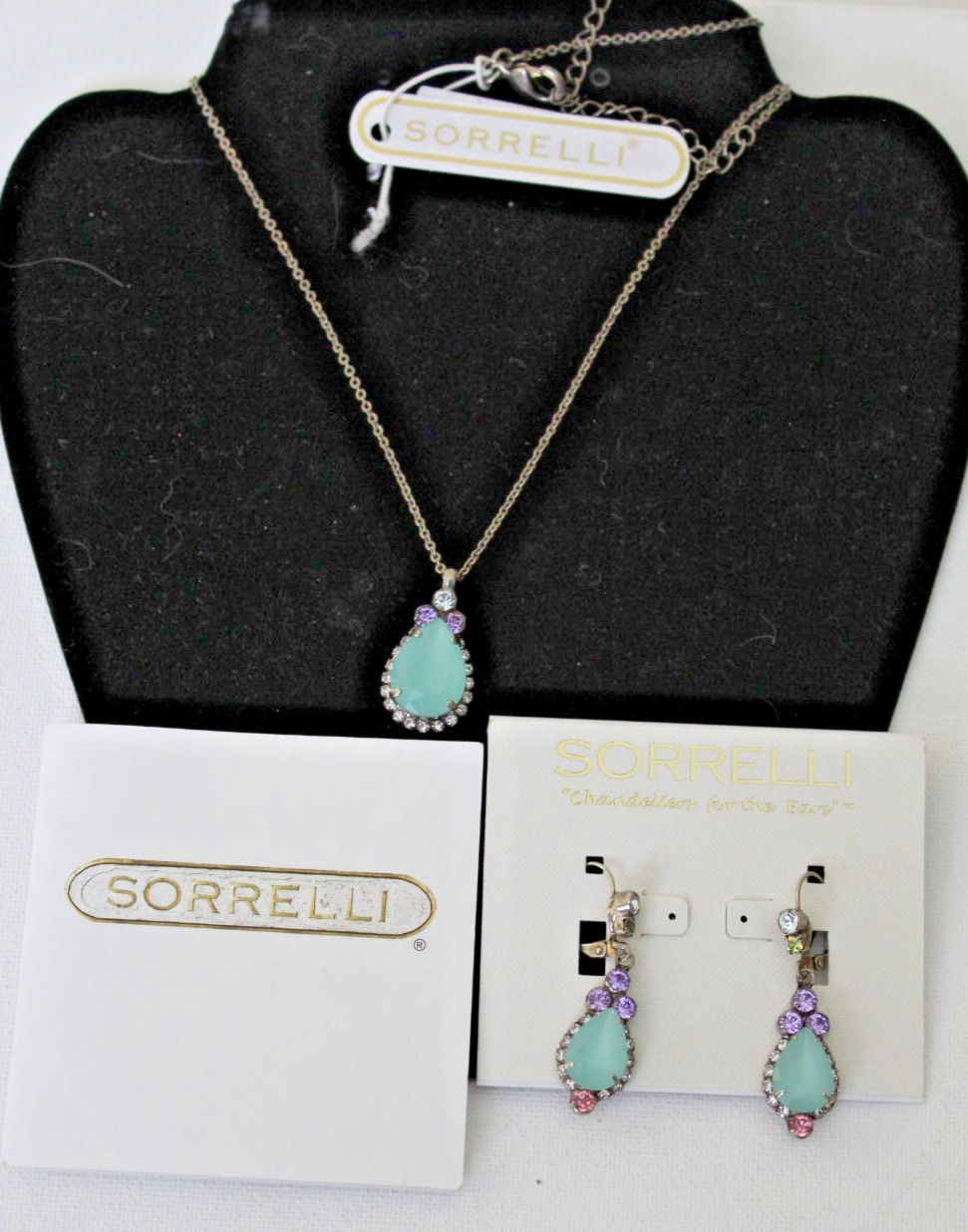 Retired Signed Sorrelli Silver tone Pendant & Drop Pierced Earrings Mint Delite