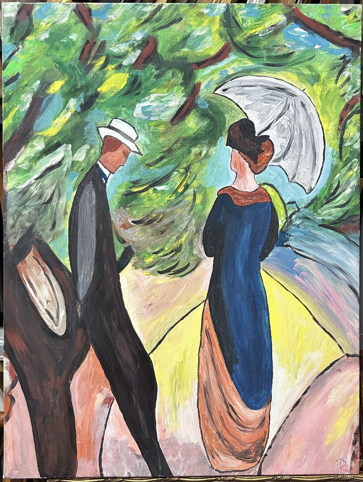 Couple Portrait Oil Painting on Canvas, Signed, Expressionism