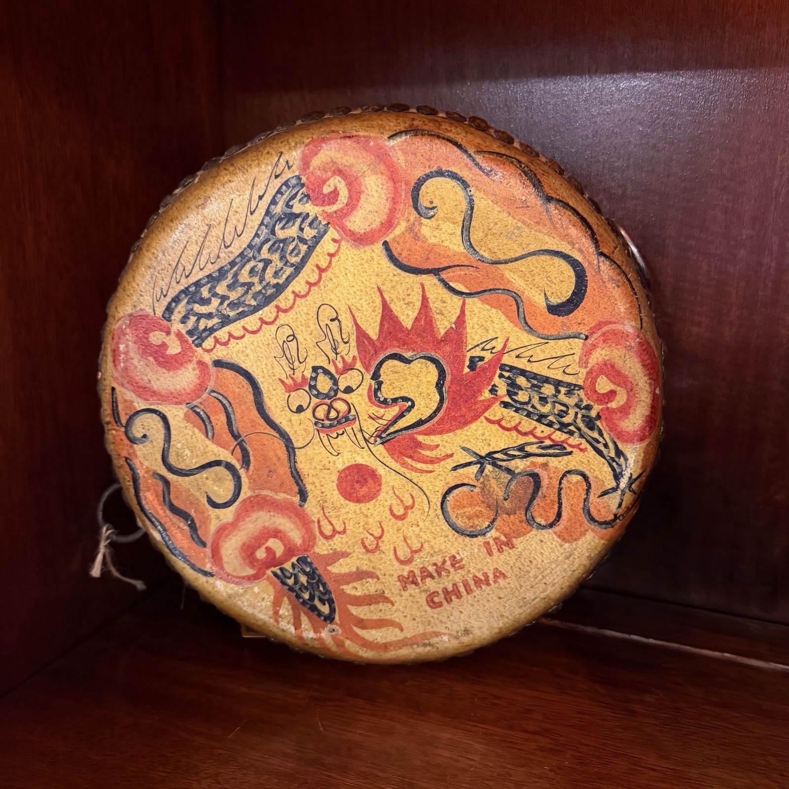 vintage 1920-30’s  Chinese tack-head tom-tom drums both have double-sided design