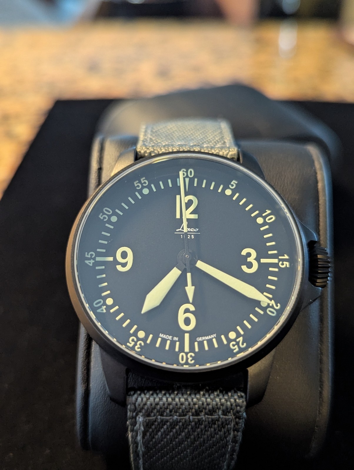 Laco Bell X-1 861907 Automatic Pilot Watch 42mm Sapphire Black PVD German